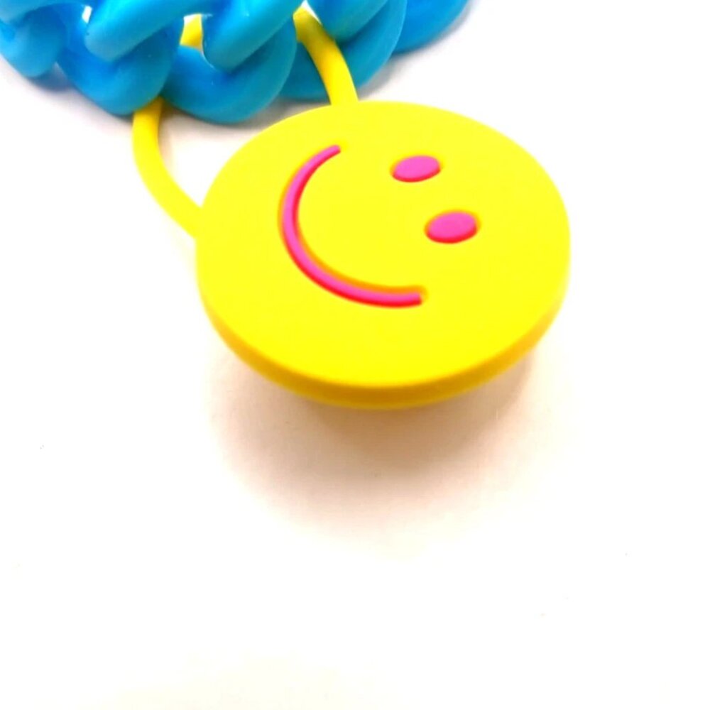 Smiley Face Silicone - Rubber Blue Bracelet -Wristband 8 Inches - Picture 3 of 8